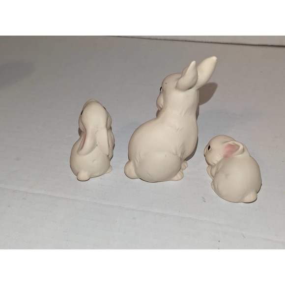 3 Vintage Home Interiors White Matte Porcelain Mom Baby Rabbits Bunnies Mexico - Picture 6 of 10